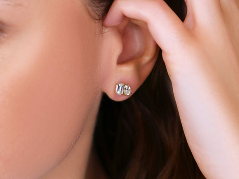 Ready to Ship 2ct Gemini 14kt Moissanite Toi Et Moi Earrings,Cluster Earrings,Gift For Her,Moissanite Studs,Birthstone Gift,Stud Earrings