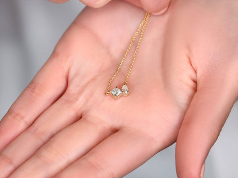 Ready to Ship Gemella 14kt Moissanite Toi Et Moi Necklace,Cluster Necklace,Gift For Her,Unique Necklace,Moissanite Layering Necklace