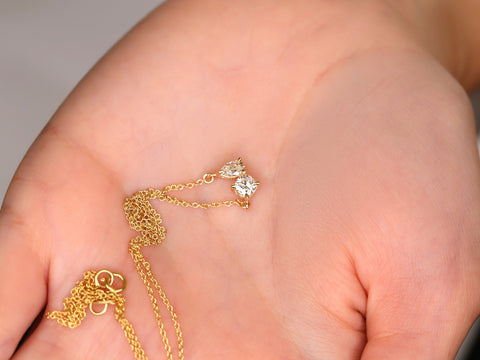 Ready to Ship Gemella 14kt Moissanite Toi Et Moi Necklace,Cluster Necklace,Gift For Her,Unique Necklace,Moissanite Layering Necklace