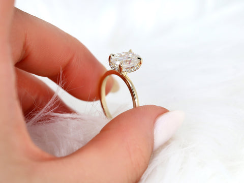 Ready to Ship Waverly 10x7mm 14kt Yellow Gold Moissanite Diamond Unique Hidden Halo Engagement Ring,Scarf Halo,Secret Halo Ring