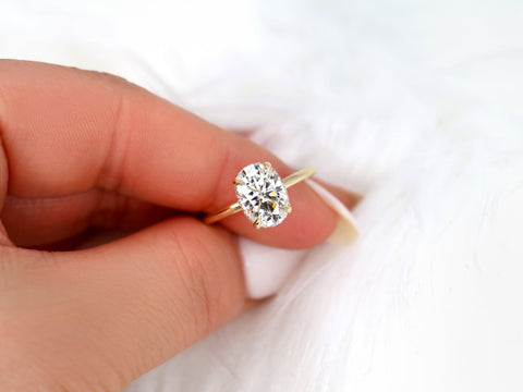 Ready to Ship Waverly 10x7mm 14kt Yellow Gold Moissanite Diamond Unique Hidden Halo Engagement Ring,Scarf Halo,Secret Halo Ring