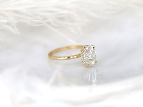 Ready to Ship Waverly 10x7mm 14kt Yellow Gold Moissanite Diamond Unique Hidden Halo Engagement Ring,Scarf Halo,Secret Halo Ring