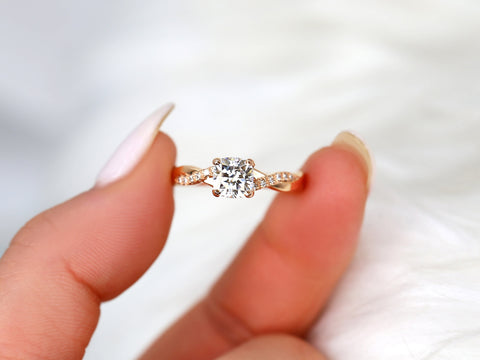 Ready to Ship Tressa 6mm 14kt YELLOW Gold Moissanite Diamond Petite Twisted Vine Cushion Ring,Cushion Engagement Ring,Cushion Crossover Ring