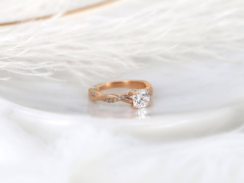 Ready to Ship Tressa 6mm 14kt YELLOW Gold Moissanite Diamond Petite Twisted Vine Cushion Ring,Cushion Engagement Ring,Cushion Crossover Ring