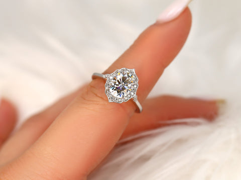 2ct Mae 9x7mm 14kt WITH Milgrain Moissanite Diamond Oval Halo Ring,Art Deco Ring,Unique Halo Ring,Anniversary Ring,Oval Engagement Ring