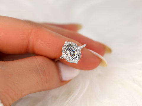 2ct Mae 9x7mm 14kt WITH Milgrain Moissanite Diamond Oval Halo Ring,Art Deco Ring,Unique Halo Ring,Anniversary Ring,Oval Engagement Ring