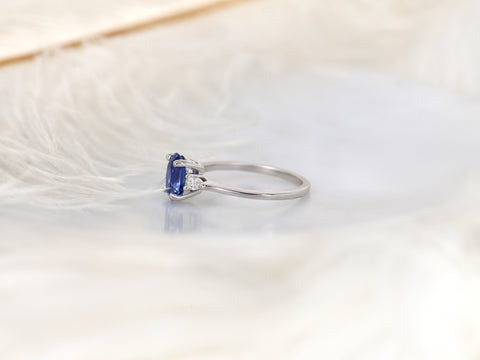 1.55ct Ready to Ship Petite Emery 14kt Cornflower Lavender Sapphire Diamond Pear Three Stone Oval Ring,Oval Triology Ring,Oval Sapphire Ring