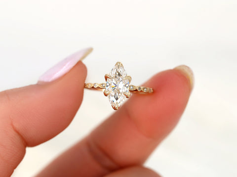 Ready to Ship 1.75ct Violetta 12x6mm 14kt ROSE Moissanite Marquise Unique Solitaire Ring, Marquise Engagement Ring,Art Deco Marquise Ring