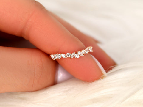 Curved Rosemary 14kt Diamond Dainty HALFWAY Eternity Ring,Anniversary Ring,Unique Cluster Ring,Art Deco Ring,Push Present,Anniversary Gift