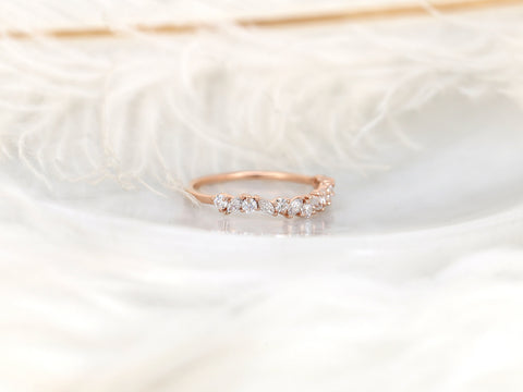 Curved Rosemary 14kt Diamond Dainty HALFWAY Eternity Ring,Anniversary Ring,Unique Cluster Ring,Art Deco Ring,Push Present,Anniversary Gift