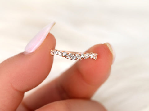 Curved Rosemary 14kt Diamond Dainty HALFWAY Eternity Ring,Anniversary Ring,Unique Cluster Ring,Art Deco Ring,Push Present,Anniversary Gift