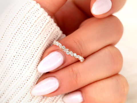 Curved Rosemary 14kt Diamond Dainty HALFWAY Eternity Ring,Anniversary Ring,Unique Cluster Ring,Art Deco Ring,Push Present,Anniversary Gift