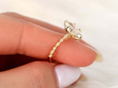 Ready to Ship 1.75ct Violetta 12x6mm 14kt ROSE Moissanite Marquise Unique Solitaire Ring, Marquise Engagement Ring,Art Deco Marquise Ring
