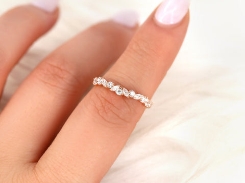 Curved Rosemary 14kt Diamond Dainty HALFWAY Eternity Ring,Anniversary Ring,Unique Cluster Ring,Art Deco Ring,Push Present,Anniversary Gift