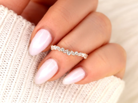 Curved Rosemary 14kt Diamond Dainty HALFWAY Eternity Ring,Anniversary Ring,Unique Cluster Ring,Art Deco Ring,Push Present,Anniversary Gift