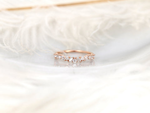 Curved Rosemary 14kt Diamond Dainty HALFWAY Eternity Ring,Anniversary Ring,Unique Cluster Ring,Art Deco Ring,Push Present,Anniversary Gift