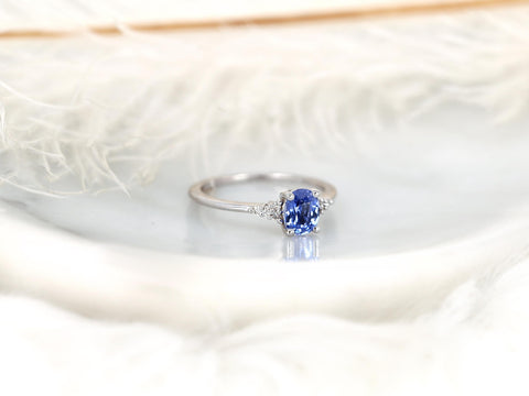 1.03ct Ready to Ship Maddy 14kt White Gold Cornflower Sapphire Diamond Dainty Oval Cluster 3 Stone Ring,Anniversary Gift,Birthday Jewelry