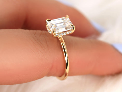 2.60ct Wynter 10x7mm 14kt Moissanite Diamond Hidden Halo Engagement Ring,Emerald Cut Ring,Rectangle Ring,Secret Halo Ring,Unique Ring