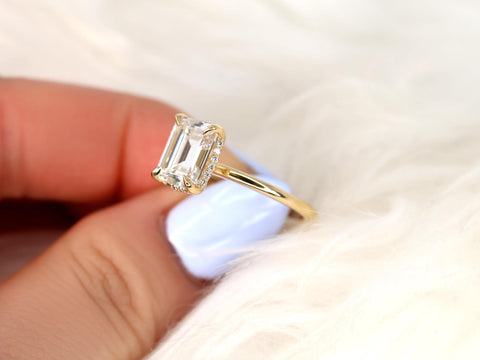 2.60ct Wynter 10x7mm 14kt Moissanite Diamond Hidden Halo Engagement Ring,Emerald Cut Ring,Rectangle Ring,Secret Halo Ring,Unique Ring