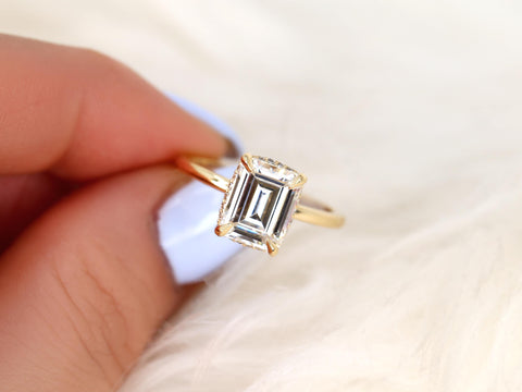2.60ct Wynter 10x7mm 14kt Moissanite Diamond Hidden Halo Engagement Ring,Emerald Cut Ring,Rectangle Ring,Secret Halo Ring,Unique Ring