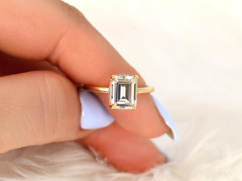 2.60ct Wynter 10x7mm 14kt Moissanite Diamond Hidden Halo Engagement Ring,Emerald Cut Ring,Rectangle Ring,Secret Halo Ring,Unique Ring