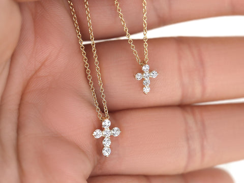 Ready to Ship Mini Cross 14kt Yellow Gold Diamond Necklace,Dainty Cross Necklace,Diamond Cross,Cross Necklace Women,Baptism,Faith Necklace