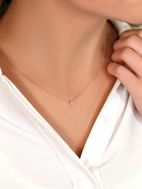Mini Cross 14kt Diamond Necklace,Dainty Cross Necklace,Diamond Cross Necklace,Cross Necklace Women,Baptism,Faith Necklace,Religious Gift