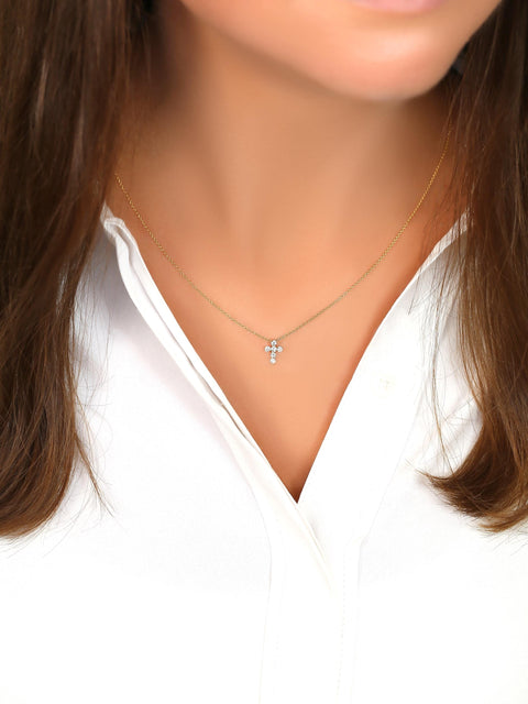Ready to Ship Petite Cross 14kt Diamond Necklace,Dainty Cross Necklace,Diamond Cross Necklace,Cross Necklace Women,Religious Gift