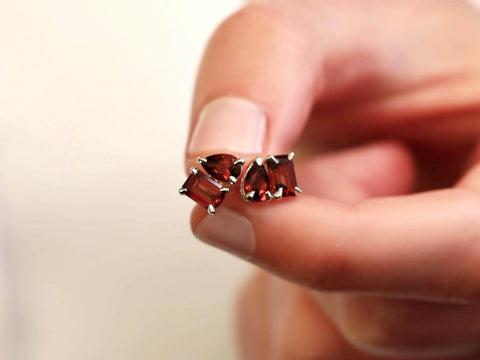 Ready to Ship Gemini SILVER Garnet Toi Et Moi Earrings,Cluster Earrings,January Birthstone Jewelry,Gift For Her,Garnet Studs,Birthday