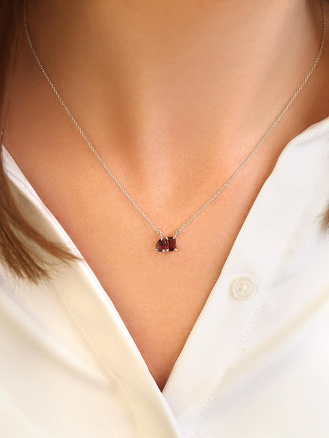 Ready to Ship Gemini SILVER Garnet Toi Et Moi Necklace,Cluster Necklace,January Birthstone Jewelry,Gift For Her,Garnet Necklace