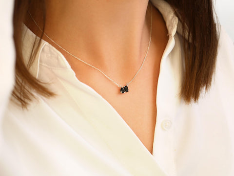 Ready to Ship Gemini SILVER Onyx Toi Et Moi Necklace,Cluster Necklace,July Birthstone Jewelry,Gift For Her,Unique Necklace,Onyx Necklace