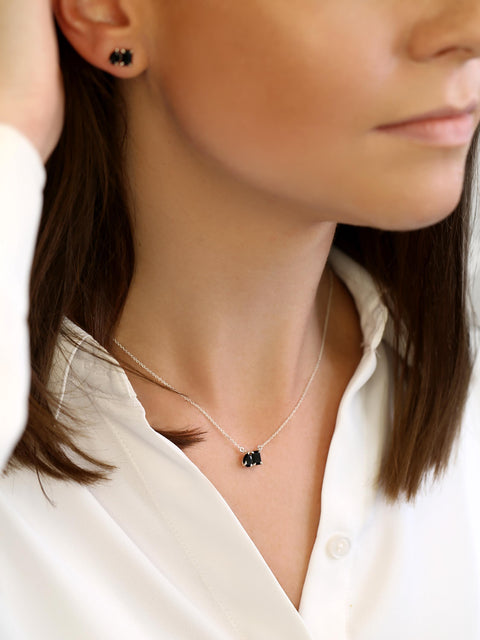 Ready to Ship Gemini SILVER Onyx Toi Et Moi Earrings,Cluster Earrings,July Birthstone,Gift For Her,Two Stone Earrings,Onyx Studs Earrings