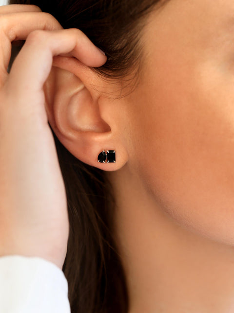 Ready to Ship Gemini SILVER Onyx Toi Et Moi Earrings,Cluster Earrings,July Birthstone,Gift For Her,Two Stone Earrings,Onyx Studs Earrings