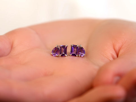 Ready to Ship Gemini SILVER Amethyst Toi Et Moi Earrings,Cluster Earrings,February Birthstone Jewelry,Two Stone Earrings,Amethyst Studs