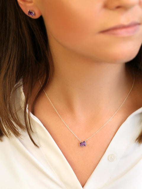 Ready to Ship Gemini SILVER Amethyst Toi Et Moi Necklace,Cluster Necklace,February Birthstone,Two Stone Necklace,February Necklace