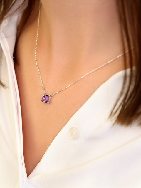 Ready to Ship Gemini SILVER Amethyst Toi Et Moi Necklace,Cluster Necklace,February Birthstone,Two Stone Necklace,February Necklace