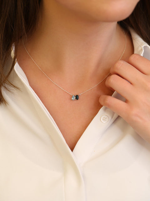 Ready to Ship Gemini SILVER Topaz Toi Et Moi Necklace,Cluster Necklace,November Birthstone,Two Stone Necklace,November Gift,Blue Necklace