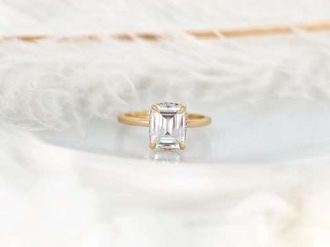 2.60ct Wynter 10x7mm 14kt Moissanite Diamond Hidden Halo Engagement Ring,Emerald Cut Ring,Rectangle Ring,Secret Halo Ring,Unique Ring