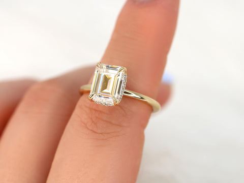 2.60ct Wynter 10x7mm 14kt Moissanite Diamond Hidden Halo Engagement Ring,Emerald Cut Ring,Rectangle Ring,Secret Halo Ring,Unique Ring