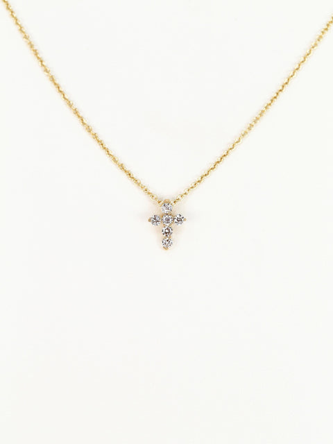 Ready to Ship Mini Cross 14kt Yellow Gold Diamond Necklace,Dainty Cross Necklace,Diamond Cross,Cross Necklace Women,Baptism,Faith Necklace