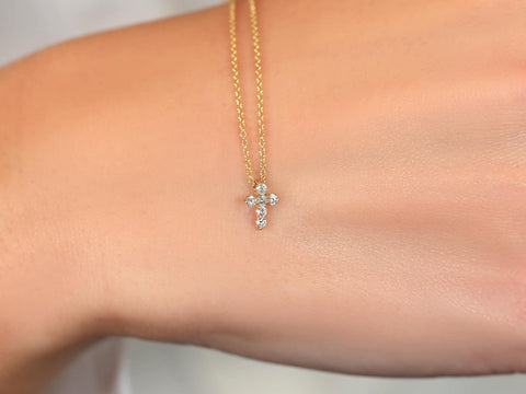 Ready to Ship Petite Cross 14kt Diamond Necklace,Dainty Cross Necklace,Diamond Cross Necklace,Cross Necklace Women,Religious Gift