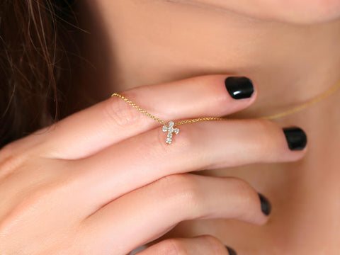 Ready to Ship Mini Cross 14kt Yellow Gold Diamond Necklace,Dainty Cross Necklace,Diamond Cross,Cross Necklace Women,Baptism,Faith Necklace