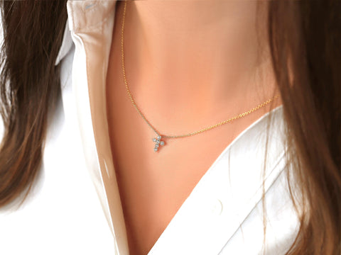 Ready to Ship Petite Cross 14kt Diamond Necklace,Dainty Cross Necklace,Diamond Cross Necklace,Cross Necklace Women,Religious Gift