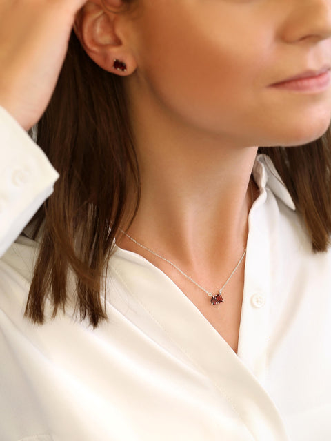 Ready to Ship Gemini SILVER Garnet Toi Et Moi Necklace,Cluster Necklace,January Birthstone Jewelry,Gift For Her,Garnet Necklace