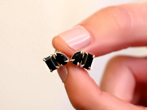 Ready to Ship Gemini SILVER Onyx Toi Et Moi Earrings,Cluster Earrings,July Birthstone,Gift For Her,Two Stone Earrings,Onyx Studs Earrings