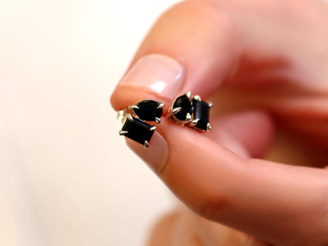 Ready to Ship Gemini SILVER Onyx Toi Et Moi Earrings,Cluster Earrings,July Birthstone,Gift For Her,Two Stone Earrings,Onyx Studs Earrings