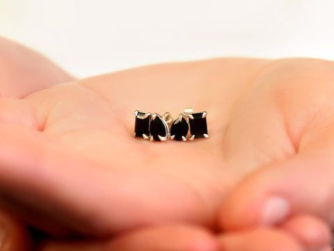 Ready to Ship Gemini SILVER Onyx Toi Et Moi Earrings,Cluster Earrings,July Birthstone,Gift For Her,Two Stone Earrings,Onyx Studs Earrings