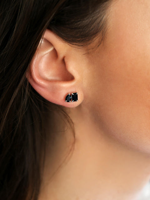 Ready to Ship Gemini SILVER Onyx Toi Et Moi Earrings,Cluster Earrings,July Birthstone,Gift For Her,Two Stone Earrings,Onyx Studs Earrings