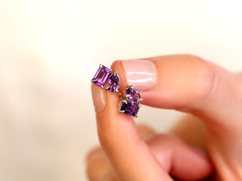 Ready to Ship Gemini SILVER Amethyst Toi Et Moi Earrings,Cluster Earrings,February Birthstone Jewelry,Two Stone Earrings,Amethyst Studs