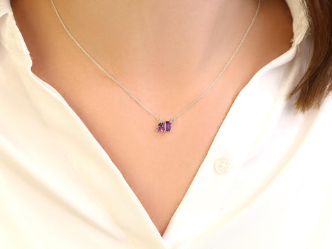 Ready to Ship Gemini SILVER Amethyst Toi Et Moi Necklace,Cluster Necklace,February Birthstone,Two Stone Necklace,February Necklace